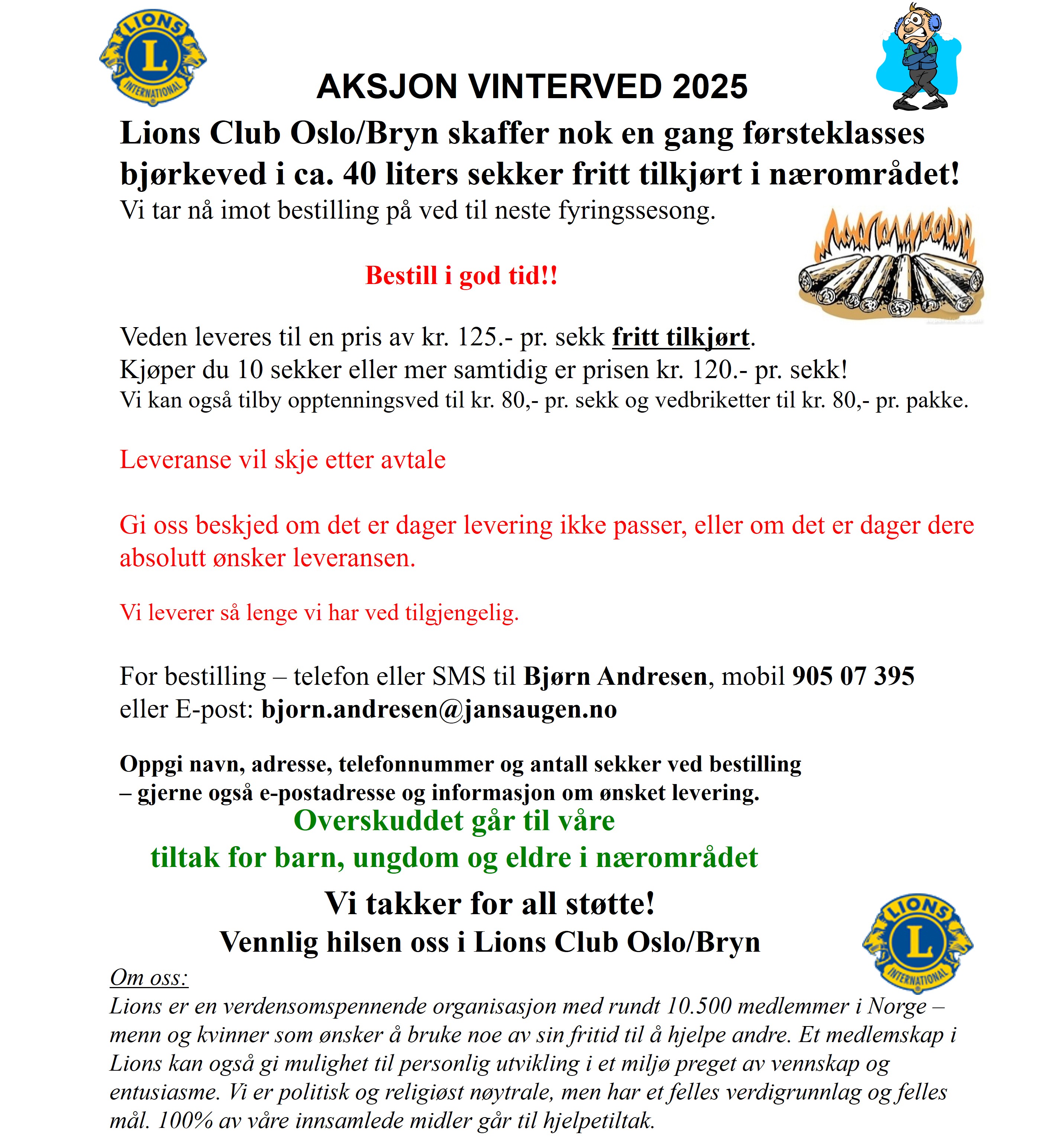 Artikkelbilde til artikkelen Lions Club Oslo/Bryn selger bjørkeved